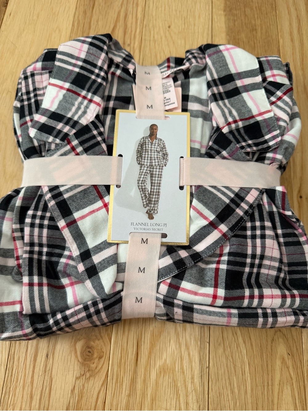 Victoria's Secret Black, White & Pink Plaid Flannel PJ Set